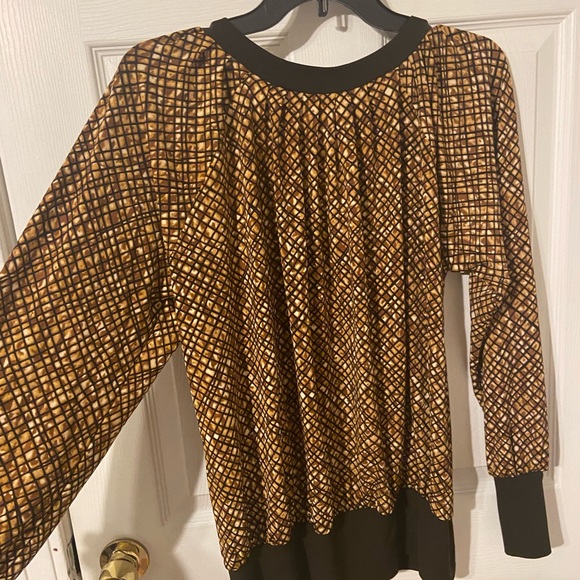 New Directions Large Brown and Black Patterned Blouse - Picture 2 of 4